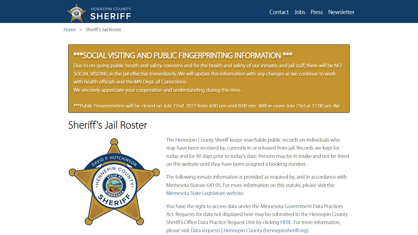 Jail Roster - Hennepin County, Minnesota